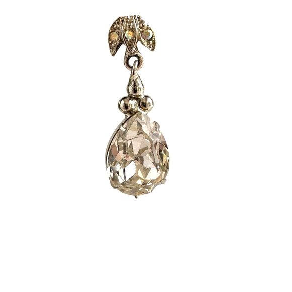 Art Deco Style Tear Drop Clear Rhinestone Earrings With Leaf Accents For Pierced - Picture 7 of 9